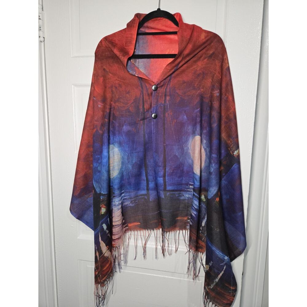 Magic Scarf Art-to-Wear French Poncho Shawl Wrap Jacket O/S Boho Festival